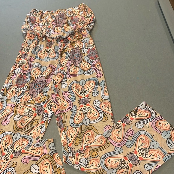 Strapless women’s pants jumper /one piece groovy pattern retro vibes - Picture 1 of 2